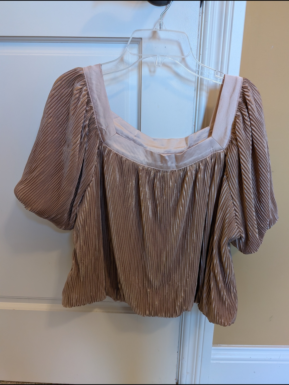 Pleated Square-Neck Blouse in Dusty Taupe/Rose NWOT
